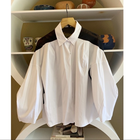 Robert Rodriguez button down white + sheer black - Picture 1 of 4